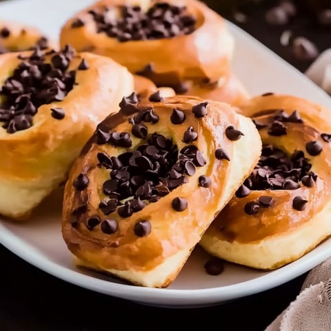 A plate of chocolate covered brioches.