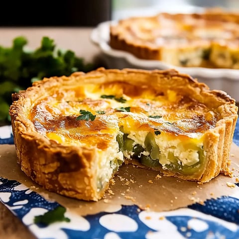 A slice of a quiche with green vegetables.