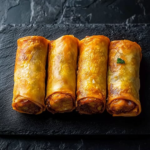 Three pieces of chicken and vegetable filled pastry.